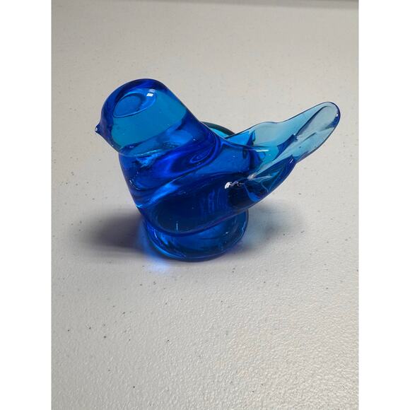 Vintage Leo Ward Signed 1994 Blue Bird Glass Votive/Candle Holder - Picture 4 of 6